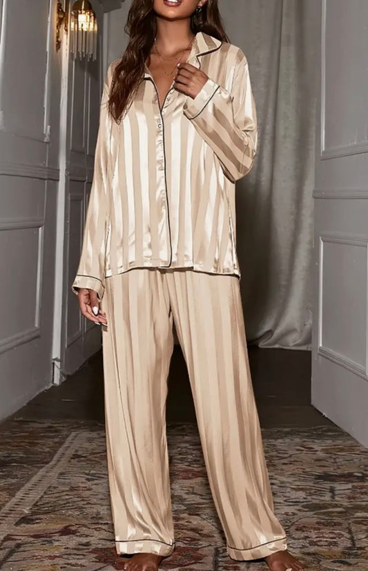 Cream Satin Long Pyjamas