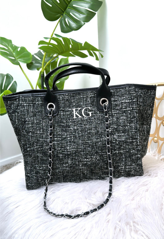 Classic Medium Canvas Tote Black Tweed