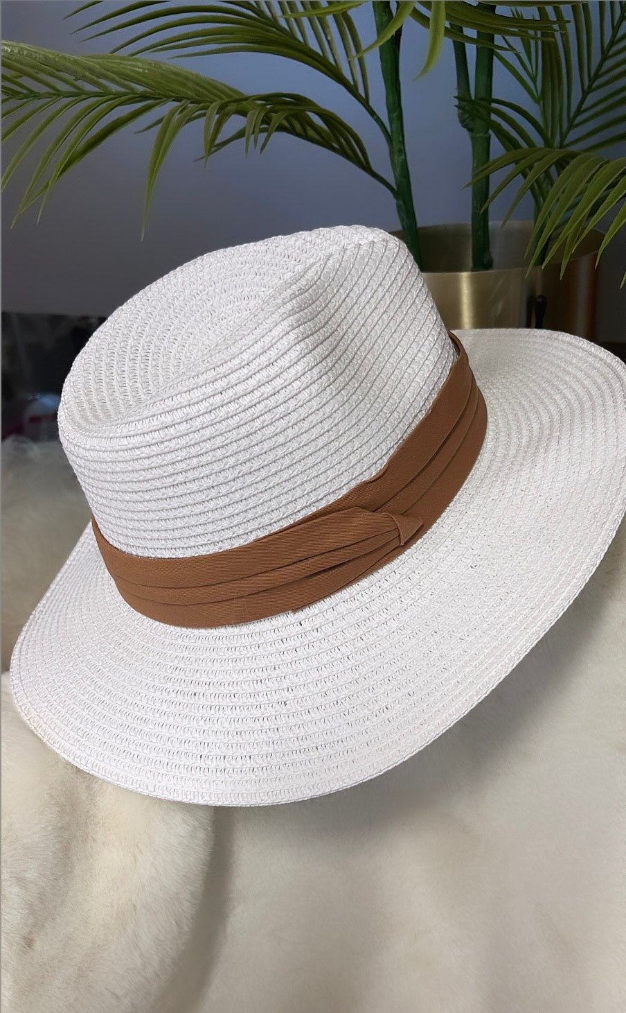 Personalised Fedora Hat White/Tan band