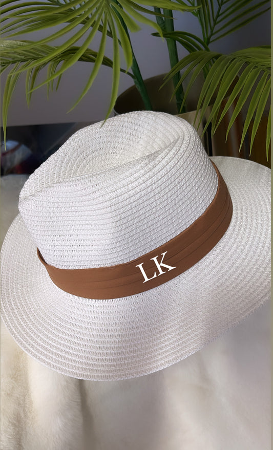 Personalised Fedora Hat White/Tan band