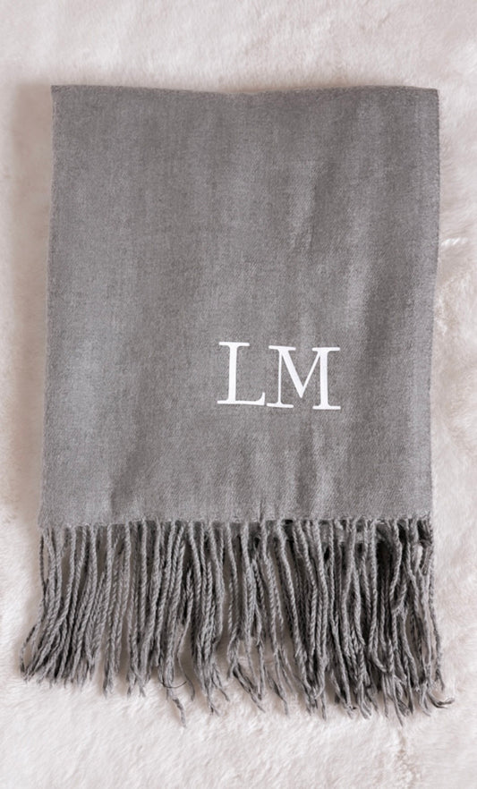 Personalised Cashmere Touch Scarf/Light Grey