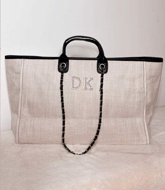 Luxe Pearl Weekender - Canvas tote/ Cream & Black