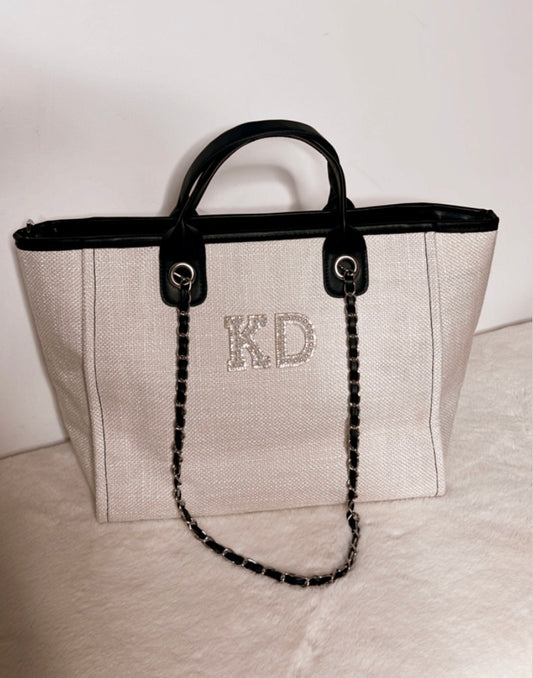 Luxe Pearl Canvas Tote Medium/Cream & Black